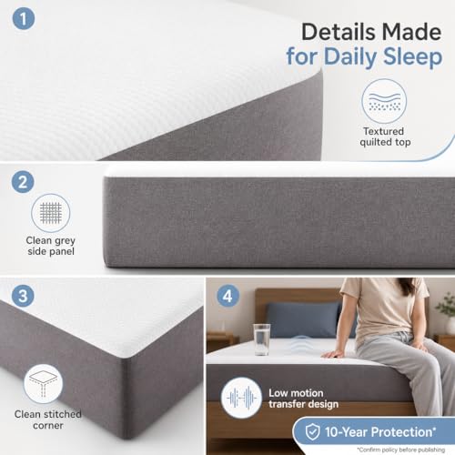 Slufra 10" Queen Size Memory Foam Mattress, Medium Firm Cooling Bed Mattress in a Box, CertiPUR-US Certified Pressure Relief Foam Mattress for Side/Back Sleepers