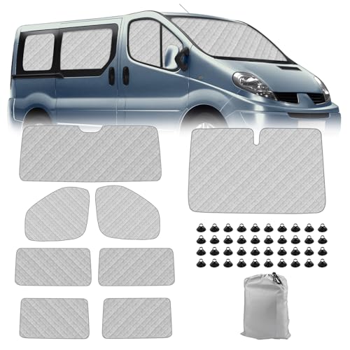 Car Windshield Sun Visor Compatible with 2001-2014 Renault Trafic LWB, 8 Pack Foldable Car Interior Sun Shades, Internal Thermal Mats with Storage Bag