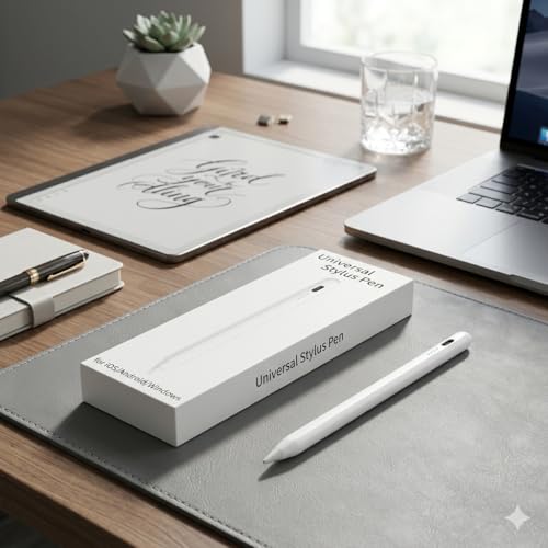 Caneta Stylus Pen Recarregável USB com Ponta Fina 1,5mm e LED para iPad, Tablet e Celular Touch Screen