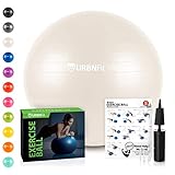 URBNFit Exercise Ball (Multiple Sizes) for Fitness, Stability, Balance & Yoga - Workout Guide & Quick Pump Included - Anti Burst Professional Quality Design (White, 55CM)