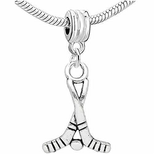 Sexy Sparkles Ice Hockey Stick Dangle Charm Bead For Snake Chain Charm Bracelet