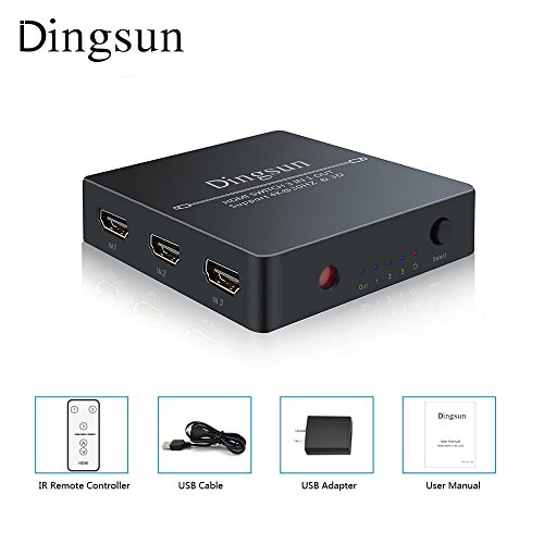 HDMI Switch, HDMI Switch Remote, 3 Port HDMI Switch with Remote Control and AC Power Adapter, HDMI Switches Supports 4K, 1080P, 3D