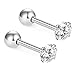 CrazyPiercing 2pcs Unisex Clear Cubic Zirconia Gem Stainlss Steel Barbell Earring, Cartilage Helix Earring, Stud Earring, Labret Studs (round)