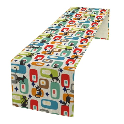 Cat Abstract Geometric Table Runner 13x70 Inch