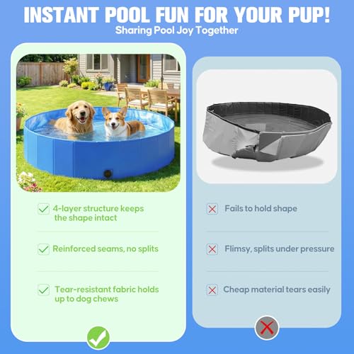 Foldable Dog Pool - Portable PVC Dog Bathtub for Large Dogs, Blue Pool, Dog Pool, Foldable Dog Pools for Small Dogs