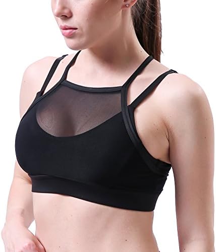 Women's Sport Bras Padded Mesh High Impact Racerback Bra for Workout Yoga Fitness