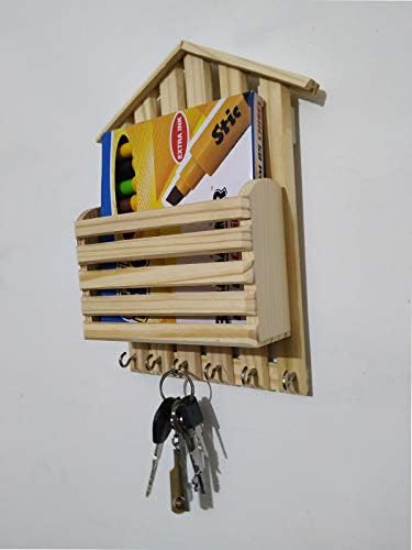 UniqueKrafts Wooden Wall Hanging Key Holder Cum Letter Rack/Organizer for Home/Office/Home Decorative/Kitchen Accessories/Birthday Gift Item/Handicraft Hut Shape