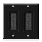 TNP Brush Wall Plate - Dual Gang Cable Entry Access Brush Bristles Style Strap Opening Port Insert Socket Wiring Plug Jack Decorative Face Cover Outlet Mount Panel (2 Gang, 1 Pack) - Black