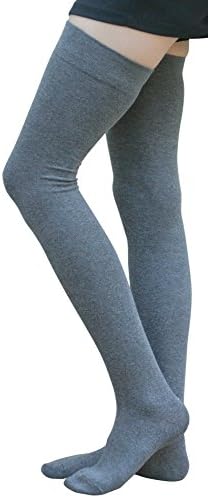 AM Landen Gray Cotton Thigh High Socks Over Knee Socks Women's Long Socks (Large)