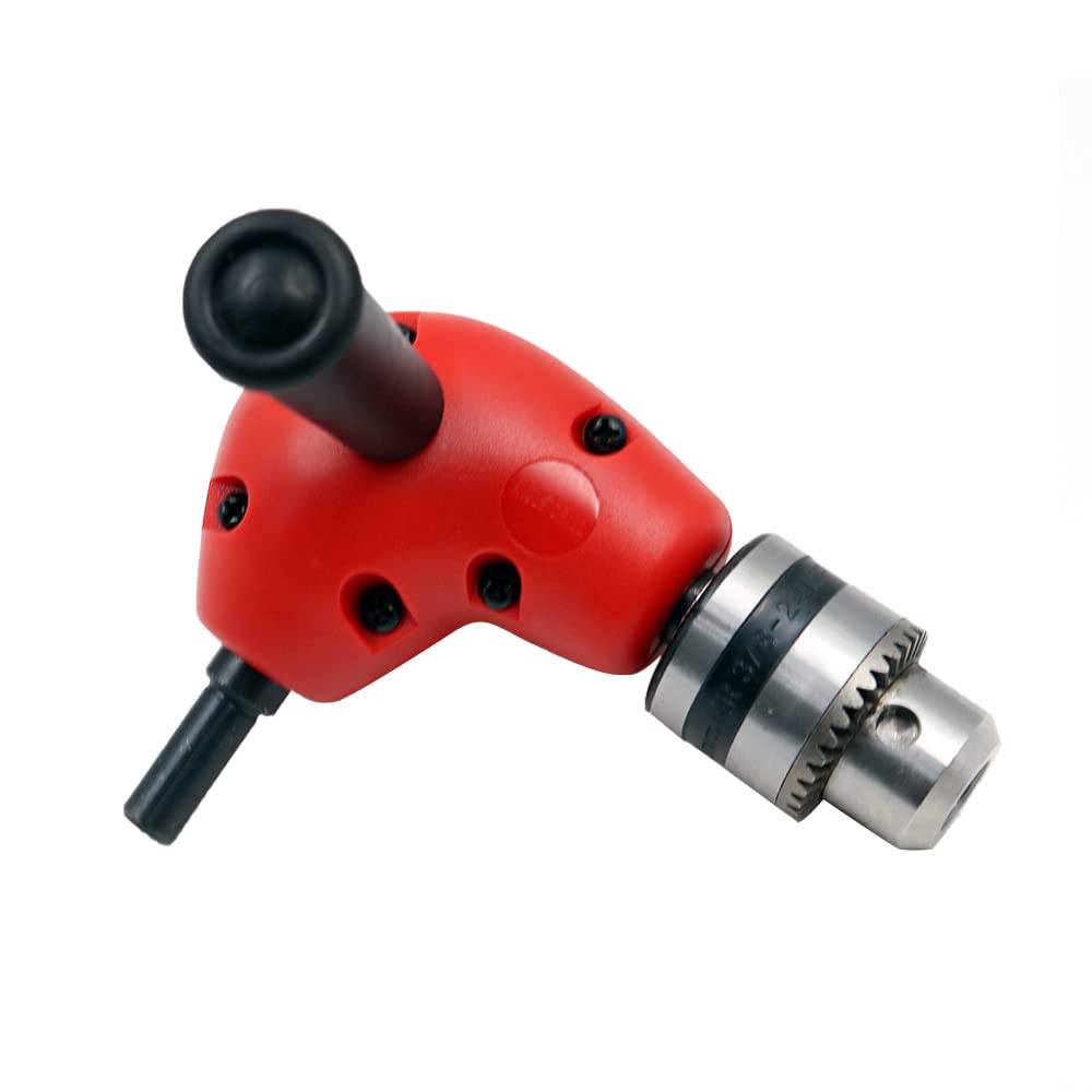 ZONADAH 1-10mm 90 Degree Round Shank Right Angle Bend Extension Solid Metal Chuck Carbon Steel Drill Adapter With 9.5mm 3/8" Shank Red & Black