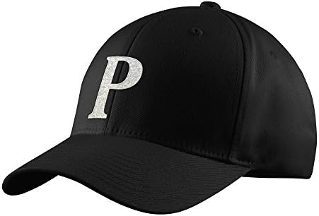 White Glitter Letter "P" Monogram Black Hat - Serif
