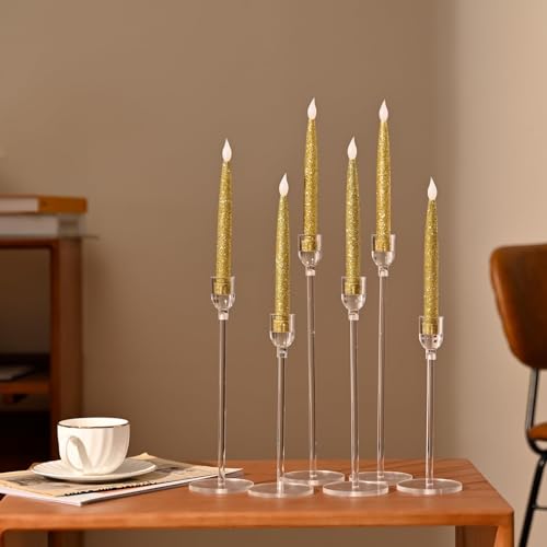 TERRIFI 6 Pcs Acrylic Candle Holders, Taper Candle Holder Set for Table Centerpieces, Decorative Candlestick Holders for Wedding Decor, Dining Room