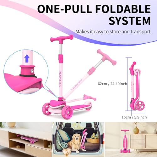 BELEEV A8 Children’s Scooter, 3 to 12 Years Old, Kids’ Folding Scooter with 3 Wheels and LED Lights, 4 Adjustable Heights, Non-Slip Bridge, Scooter for Children and Girls, Childhood Gift