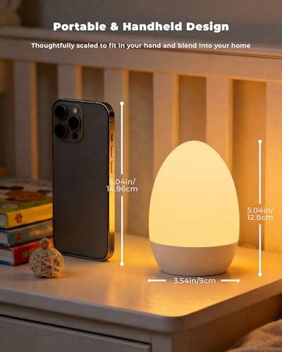 Tobeape Rechargeable Night Light Table Lamp, Touch Bedside Lamp for Bedroom with 3 Color Temps, 12 RGB Color Changing & Stepless Dimming, Portable Egg Night Lamp for Kids Baby Nursery