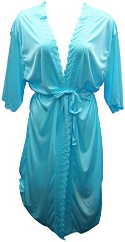 Sindrella Women's 2-Piece Chemise &amp; Robe Lounge Sleepwear Set (X-Large, Blue)