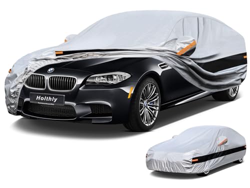 Holthly Waterproof Outdoor Car Cover, 10 Layer Car Cover, Sun and Dust Protector Cover, Car Layer Suitable for Audi A6 A7, BMW 5 Series, Mercedes E Class, CLS, etc. C8 Silver