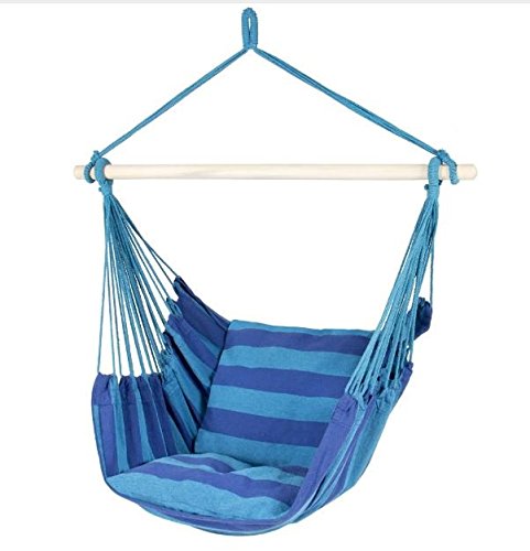 Hammock Hanging Rope Chair Porch Swing Seat Patio Camping Portable Stripe (blue)