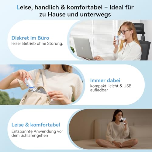 Larair Inhaler for Adults & Children, Quiet Nebuliser, Rechargeable and Portable Inhaler, Inhaler with Self-Cleaning Function & Adjustable Spray Volume, Blue