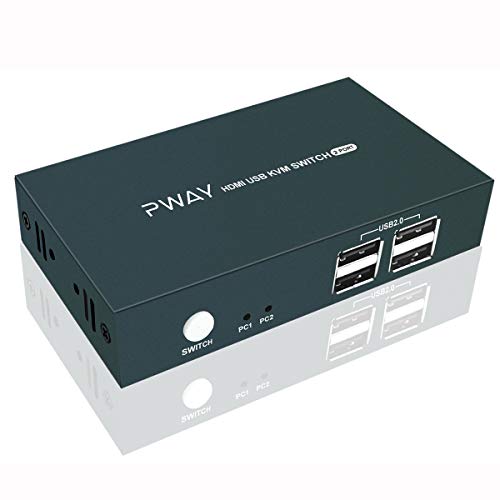 KVM Switch HDMI 2 Port, 4 USB 2.0 Hub, UHD 4K@30Hz, No Powered Requir, Support Wireless Keyboard and Mouse, with HDMI and USB Cables - Thumbnail 7