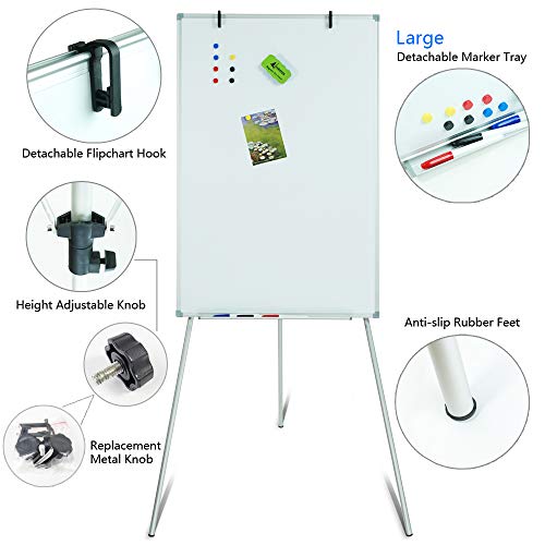 Lockways Easel Magnetic White Board, Portable Magnetic Tripod Dry Erase Flipchart 36 x 24 Inch, Silver Aluminum Frame