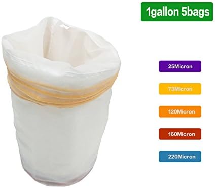 BoHoFarm Bubble Bags All Mesh Hash Bags Herbal Ice Bag Set Mesh Essense Extractor Kit With Pressing Screen and Storage bag (1-Gal 5-Bag)