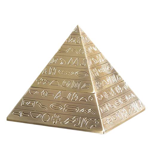 VOANZO Creative Retro Metal With Lid Ashtray Home Hotel Office Decor Ancient Egypt Sculpture Pyramid Ornaments Festival Gift (Bronze)
