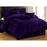Amazon.com: Grand Linen 7 PC Modern Black Purple Flock Satin Comforter Set\/Bed in A Bag - Queen 
