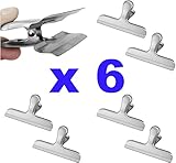 Pro Chef Kitchen Tools Stainless Steel Chip Bag Clip - Set of 6 Heavy Duty, Wide Jaw Bulldog Binder Clips for a Tight Grip Seal on Potato Chips, Coffee Bags, Fresh Food Storage