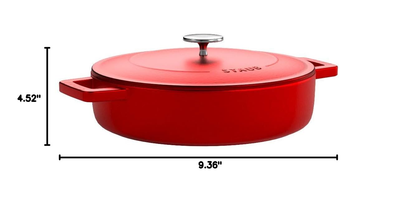 STAUB 40511-475 Braiser Saute Pan, Cherry, 9.4 inches (24 cm), Double Handed, Cast Enameled Pot, Shallow Type, Sukiyaki, Induction Compatible, Made in Japan