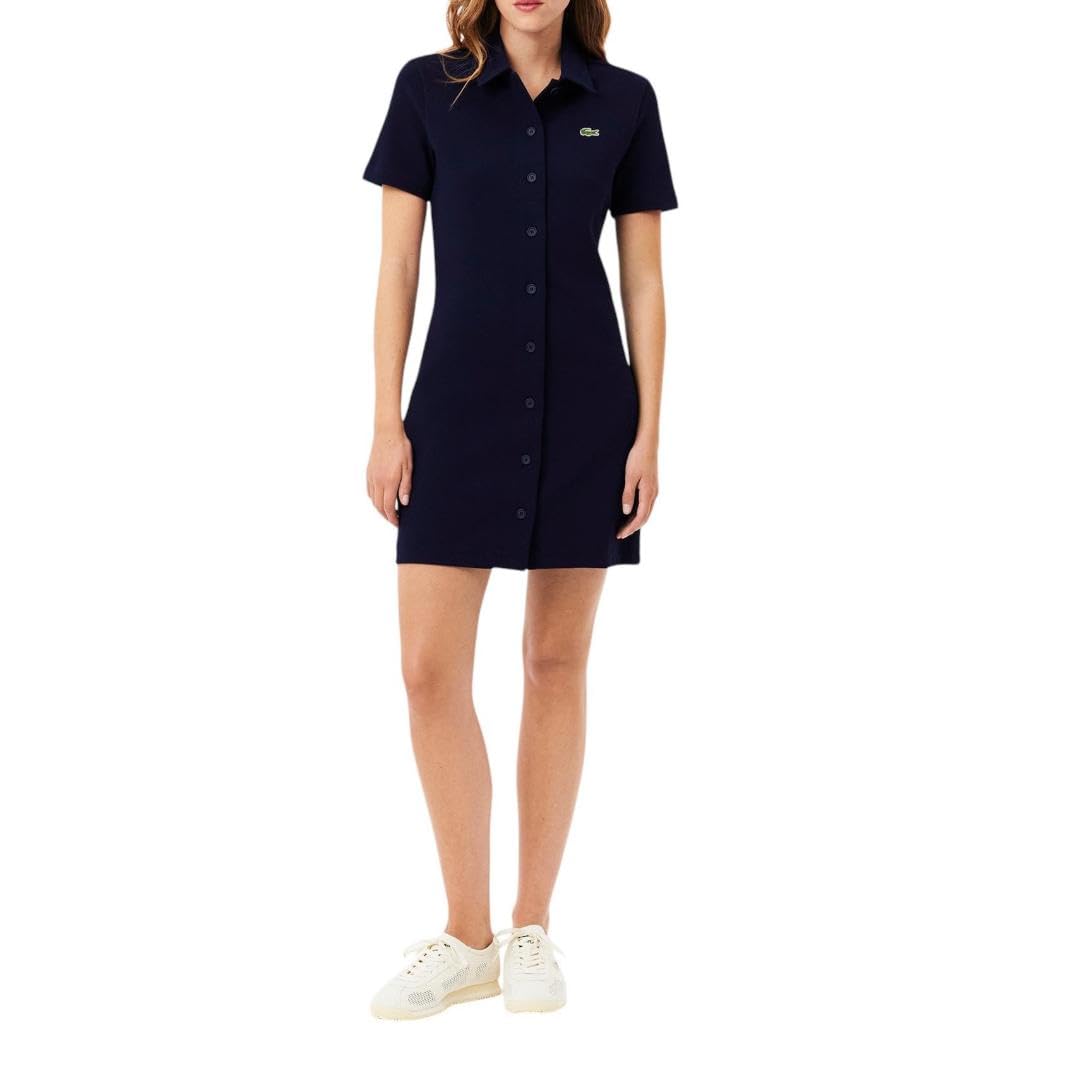 Lacoste Women’s Short Sleeve Heavy Pique Dress, Navy Blue, 0