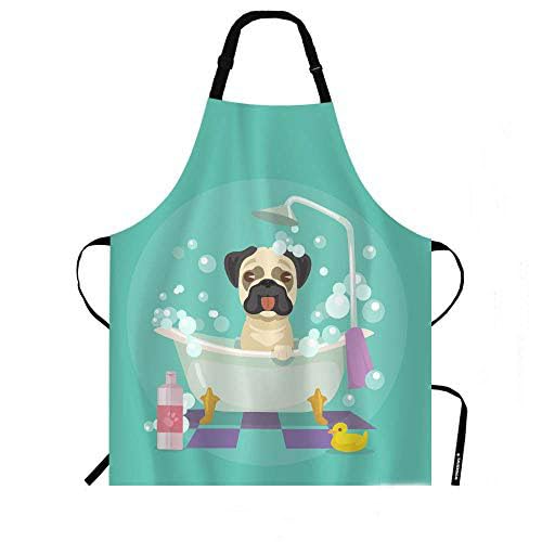 WONDERTIFY French Bulldog Apron,The Lovely Dog Bathed in The Bathtub Bib Apron with Adjustable Neck for Men Women,Suitable for Home Kitchen Cooking Waitress Chef Grill Bistro Baking BBQ Apron,