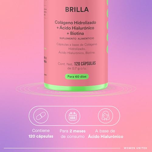 WU Nutrition BRILLA | Colágeno Hidrolizado Puro, Biotina y Ácido Hialurónico | Péptidos de Colágeno | Vitaminas para Mujer (Vitamina C, D, E y Zinc) | Suplemento para Cuidado de Cabello, Piel y Uñas | 120 Cápsulas Vegetales (2 Meses)