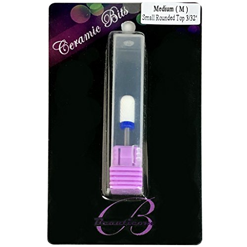 Beauticom Professional USA Ceramic White ROUND Top Small Barrel Bit Nail Drill (Grit: MEDIUM) 3/32" Shank Size