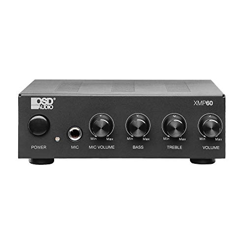 OSD 60W Compact Stereo Amplifier, 1/4" Mic Input, Treble & Bass Control