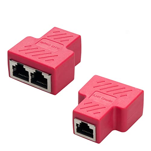 Covvy RJ45 Splitter Connector Female to Female Network Adapter 1 to 2 Female Port CAT 5/CAT 6 LAN Ethernet Cable Dual Socket Connector Adapter (2 Pcs, red)