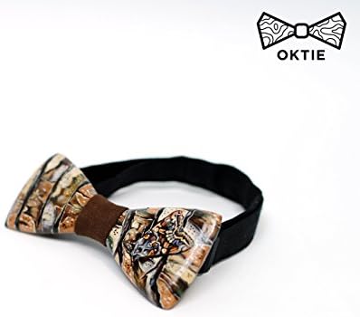 OKTIE Art Night Moth Handmade Wooden Bow Tie For Men Brown Wood With Gift Box