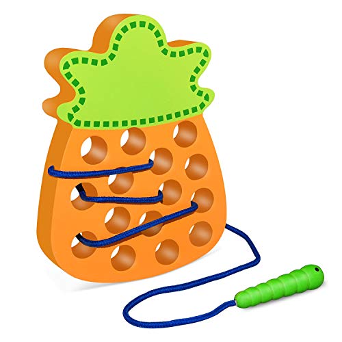 dmazing Montessori Toys for Toddlers 1-3, Wooden Lacing Pineapple Baby Educational Toys for Toddlers - //coolthings.us
