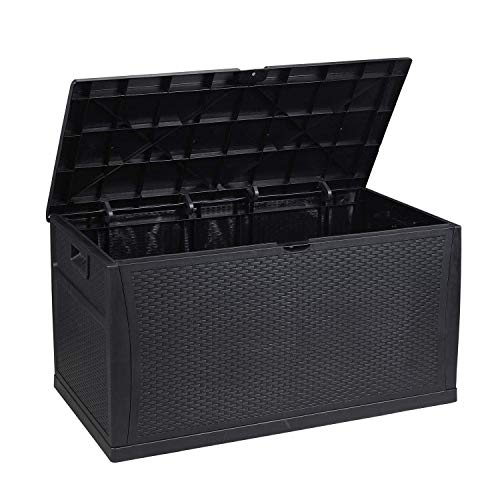 HYD-parts Black Patio Storage Bench Indoor/Outdoor Deck Box, Garden Storage Plastic Container Bench Box 120 Gallon - Thumbnail 5