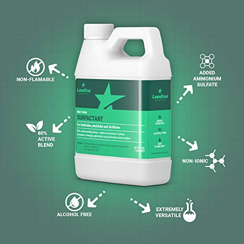 LawnStar Non-Ionic Surfactant + 5% AMS for Herbicides, Pre-Emergents & Fertilizers (32 OZ) - Increase Coverage, Penetration, Prevent Rolloff and Maximize Product Performance - American Made