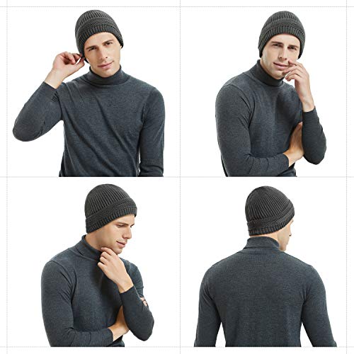 OMECHY Winter Warm Knit Beanie Hats Cuff Plain Toboggan Skull Ski Cap Grey