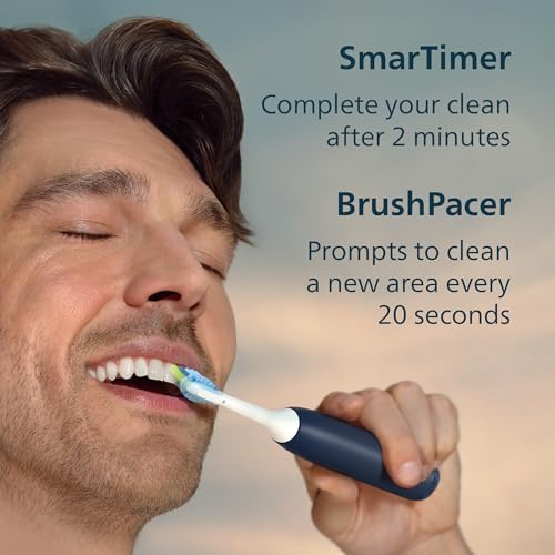 Philips Sonicare 5950 Series Electric Toothbrush, with Pressure Sensor, for Sensitive Gums, 6 Brushing Settings, SmarTimer, BrushPacer, 21-day Runtime, Travel Case, Navy Blue, HX7133/03