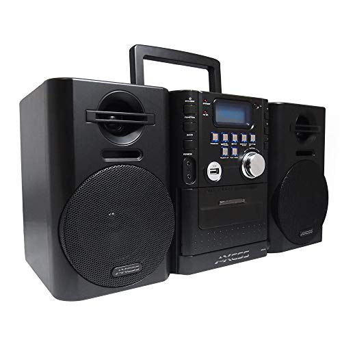 AXESS MS3912 Mini Entertainment System with AM/FM, USB, CD, MP3 Player & Cassette Recorder With Headphone and Aux Jack