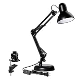 TORCHSTAR Metal Swing Arm Desk Lamp, Interchangeable Base Or Clamp, Classic Architect Clip On Study Table Lamp, Multi-Joint, Adjustable Arm, Black Finish