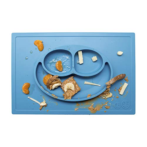 ezpz Happy Mat (Blue) 100 Silicone Suction Plate with Builtin