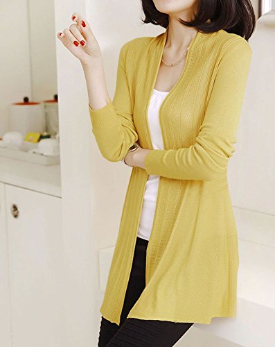 Shawhuaa Womens knitted Slim Fit Open Front Cardigan Sweater Shawl Yellow - Thumbnail 3