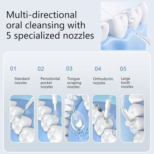 Water Flossers for Teeth, Portable Dental Water Floss for Tooth Cleaning, Cordless Oral Irrigator with 5 Tips & Jet Storage Case, Rechargeable 300mL Flosser for Travel, IPX7 خيط مائي للأسنان