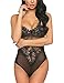 ADOME Women One Piece Lingerie Lace Fishnet Teddy Lace Bodysuits Mesh Babydoll Black M