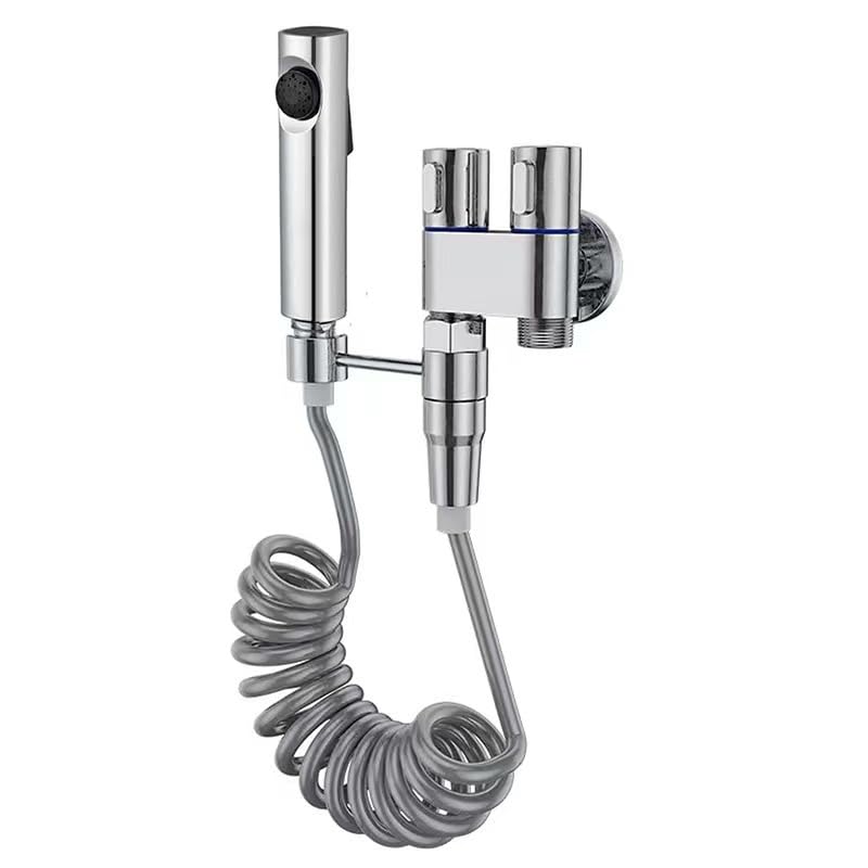 Grifos para Bidé,Ducha Bidet Acero Inoxidable, Grifo Portatil para WC Kit Ducha de Lavabo, con Soporte, Adaptador y Manguera WC,para higiene femenina, riego de flores, lavado de coches, duchas(Plata)