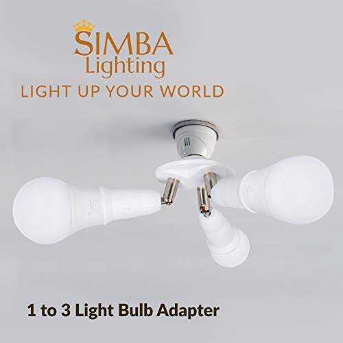 Simba Lighting E26 Light Bulb Socket Adapter Splitter to 3 Heads White Finish with Fully Adjustable Angles for Wide Coverage, Indoor and Outdoor Use for Ceiling Light or Lamp, Medium Screw Base