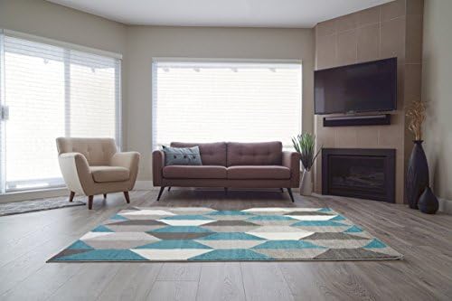 Ladole Rugs Modern Boston Collection Geometric Pattern Honeycomb Area Rug Carpet in Blue Grey Black, 8x11 (7'10" x 10'5", 240cm x 320cm)